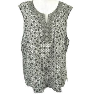 Talbots Tank Top Boho Hippie Floral Sleeveless Made in India Green Women Size 3X